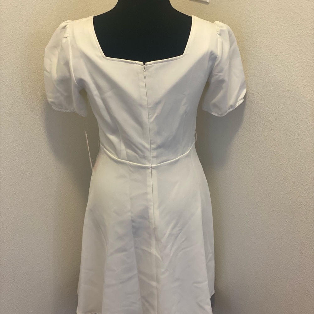 Nanette Lepore Cream Fit Flare Dress Stretch A Line Puff Sleeve 2 NEW $128 - Picture 4 of 15
